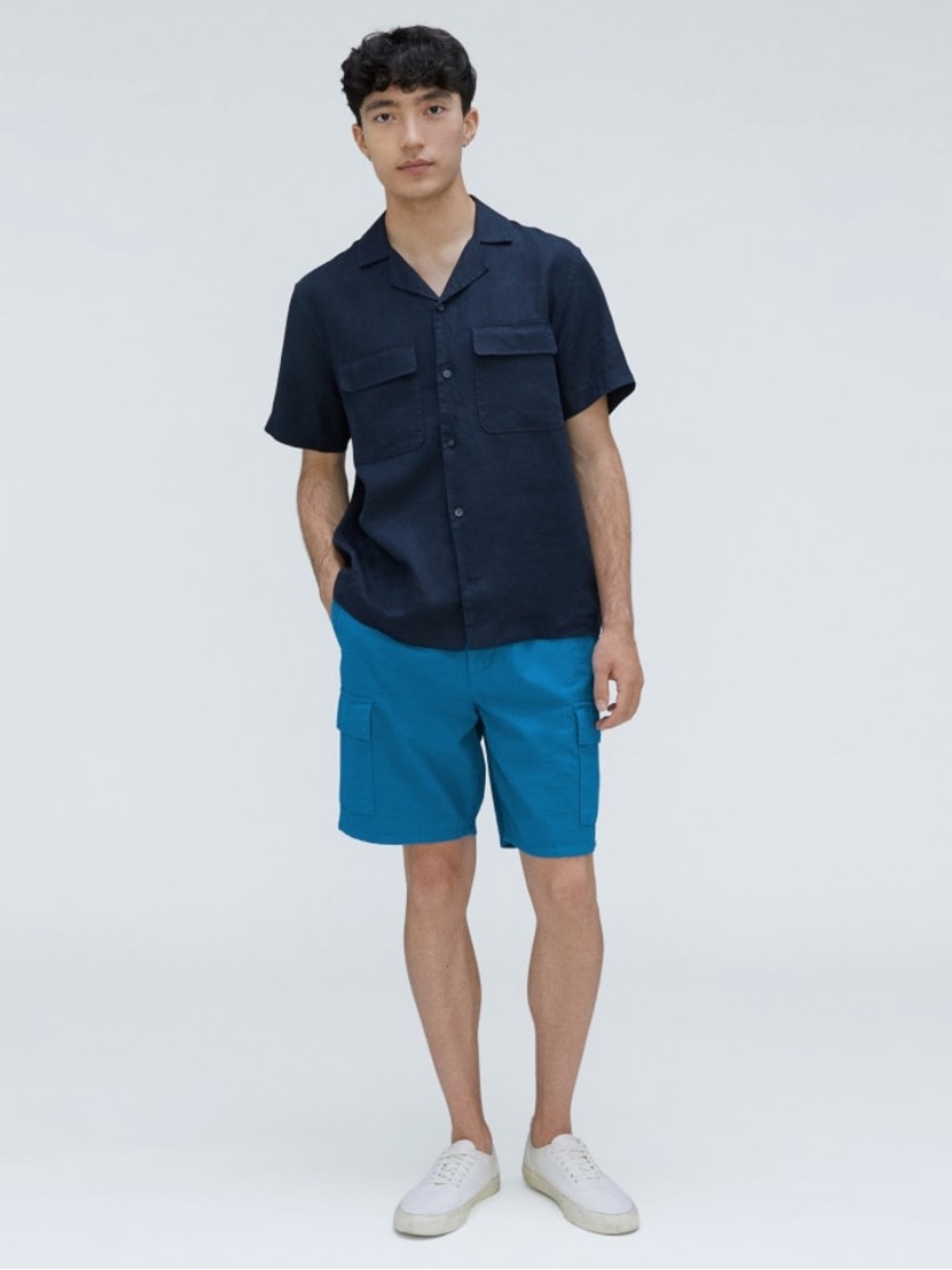 Everlane Shorts XS Cotton Linen Cargo Blue